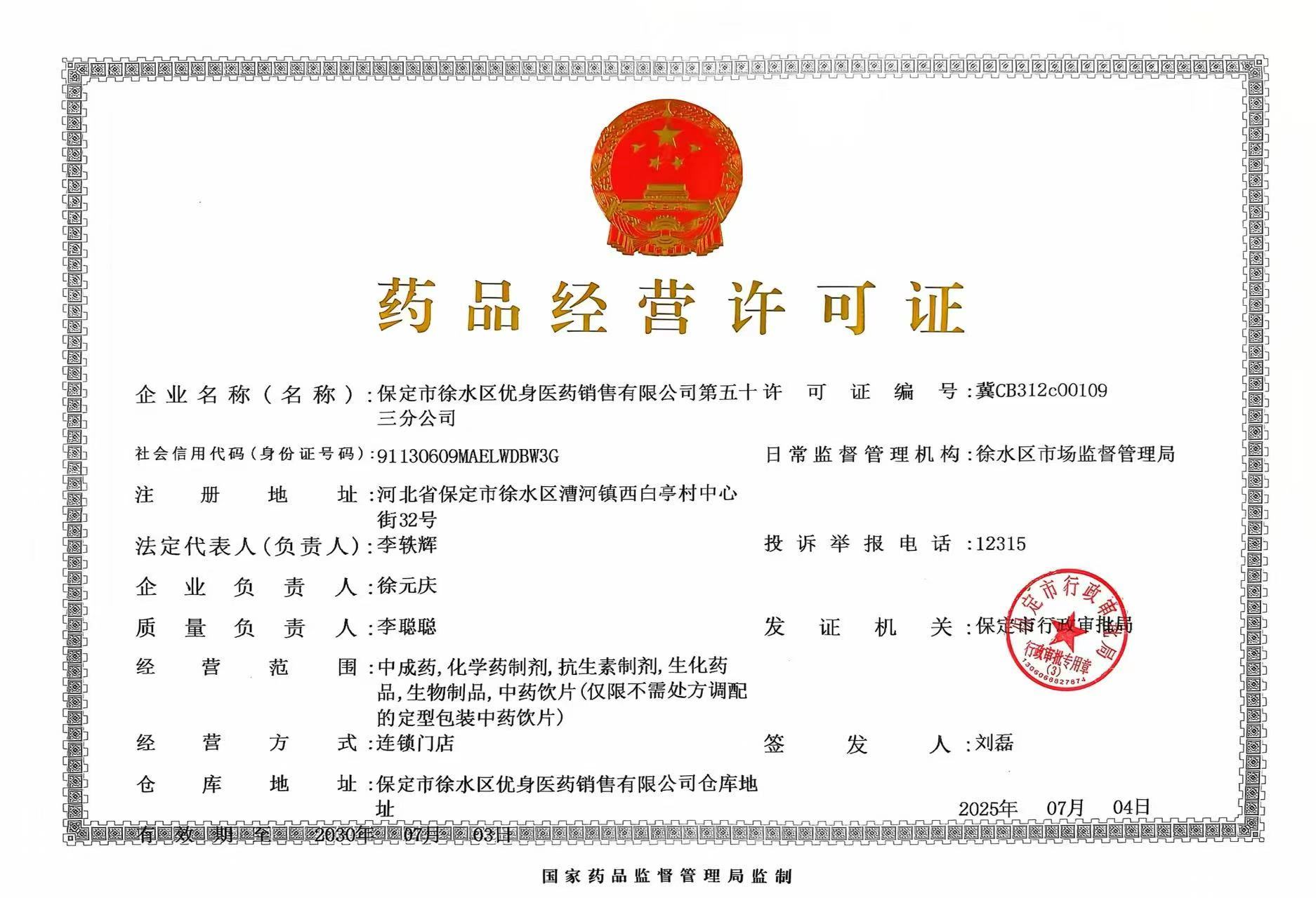 药品经营许可证